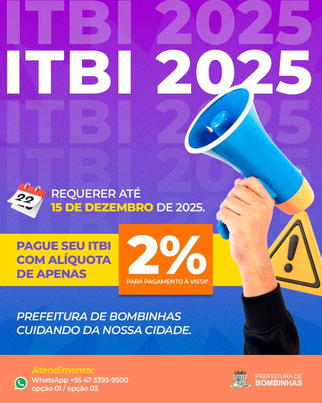 El municipio de Bombinhas reduce el tipo impositivo del ITBI al 2% a partir de mañana.